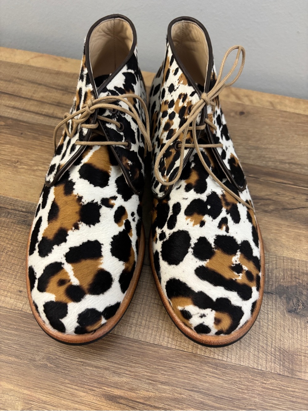 Nord Elite Shoes Leopard Print Pony Hair Lace Up Ankle Boots - Picture 4 of 10